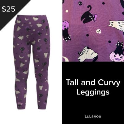 NEW Wicked Cute LuLaRoe Tall & Curvy TC Leggings 2024 Halloween Purple Black Cat