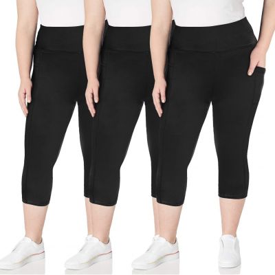 TNNZEET 3 Pack Plus Size Capri 4X-Large, Black/ Black (2 Pockets)