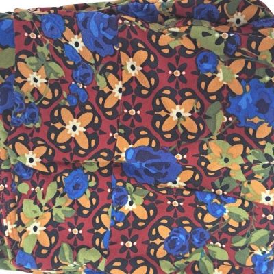 Lularoe Tall & Curvy Leggings Colorful Floral on Brick Red Ground Green Leaves