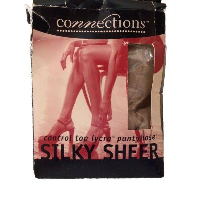 Connections Vintage Control Top Lycra 1 Pantyhose Silky Sheer Nude Queen-petite