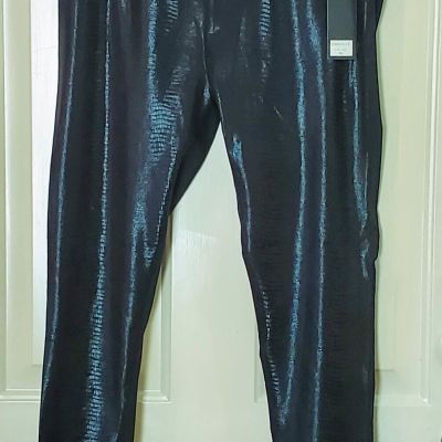 NWT Kimberly Front Foil Snake Reptile Plain Back Ankle Leggings Women's XL Black