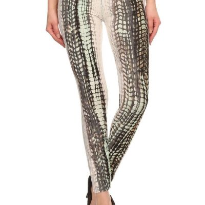 Snake Scales Printed, High Waisted Leggings In Fitted Style With Elastic