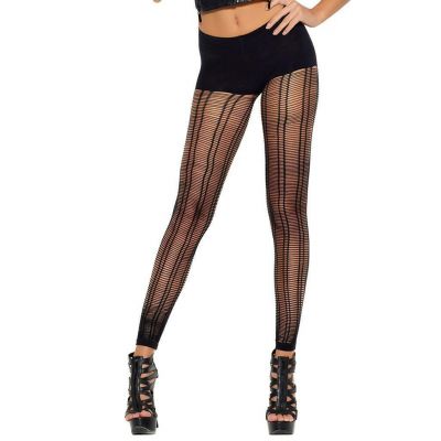 Slashed Footless Pantyhose Cut Out Double Striped Crochet Net Black 12112