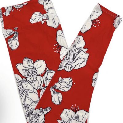 LuLaRoe Womens Leggings Size TC2 Love Ya Red White Floral Plus 18+ NWOT NEW