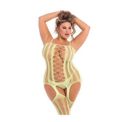 Pink Lipstick Fake News Bodystocking Yellow 1X-3X