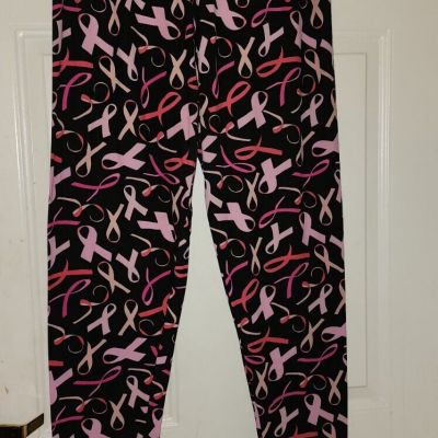 Soft Black Leggings W/ Pink Ribbons By Leggings Depot Sz (3x-5x) EUC