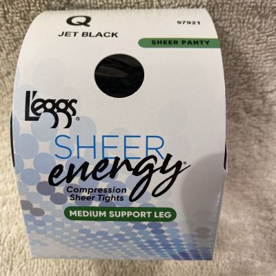 L’eggs Sheer Energy Compression Sheer Tights - Size Q - Jet Black - 97921
