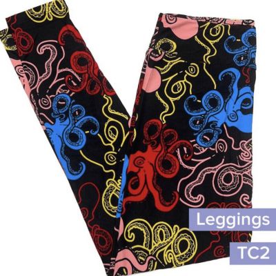 LuLaRoe Womens Leggings Size TC2 Black Octopus Red Blue Yellow Plus 18+ NWT