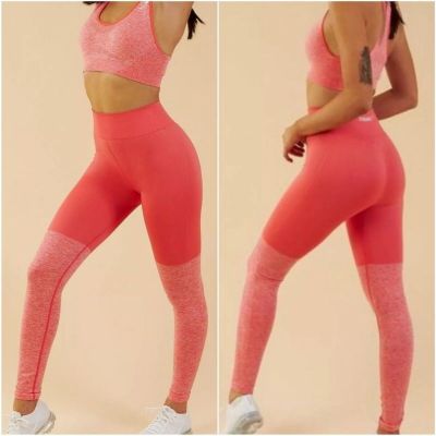 Gymshark Two Toned Coral Peach Seamless Leggings Women’s Size L Logo Athletic