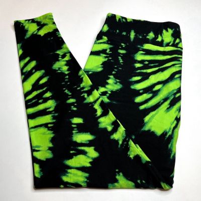 NEW LuLaRoe TC2 Leggings BLACK NEON LIME GREEN Tue Dye St PATRICK Paddy Stripe