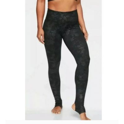 Athleta Black Midnight Garden Embossed Stirrup Barre Leggings Women's XS