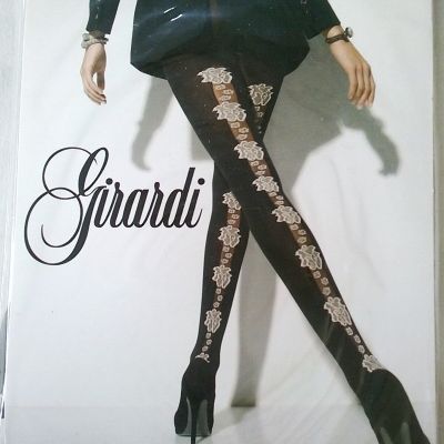 Girardi Emeline Fashion Black Tights With Gray Flower Pattern Design Size L