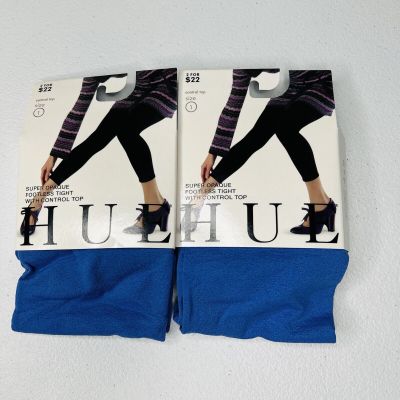 HUE Super Opaque Footless Tights Iris Control Top Womens Size 1 New 2 Pair