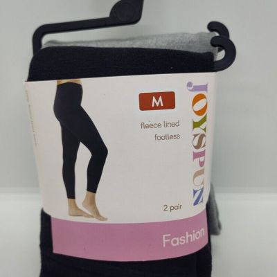 Joyspun Fleece Lined Footless Tights 2 Pack MANY SIZES BLACK And GRAY