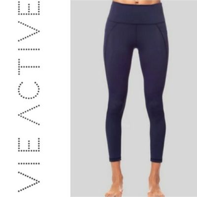 Vie Active Lili 3/4th Marine Blue Leggings Medium Workout Yoga Pockets Gym Ankle