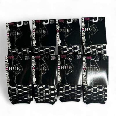 HUE Emilio Cavallini Womens Geo Net Footless Tights Size M/L Black 8 Pairs New