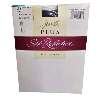 Hanes Plus Silk Reflections Silky Sheer Size Three Plus Barely Black Pantyhose