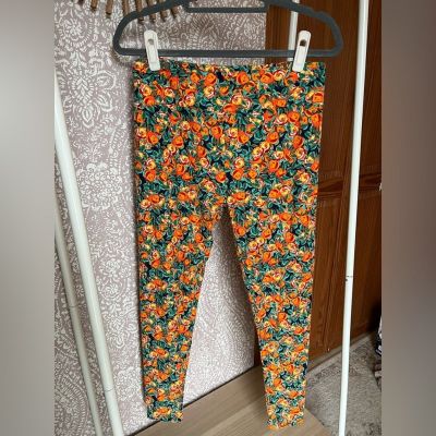 Lularoe TC Tall & Curvy Orange and Green Floral Fashion Leggings