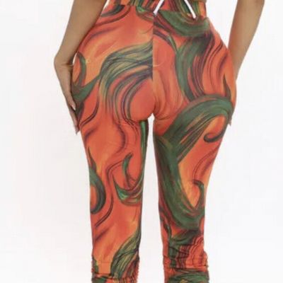 Fashion Nova- Into The Stacked Pant -  Orange Combo Size M