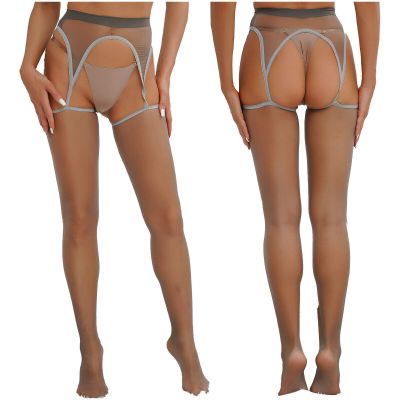 Womens Lingerie See-Through Stockings Stage Performance Pantyhose High Waist