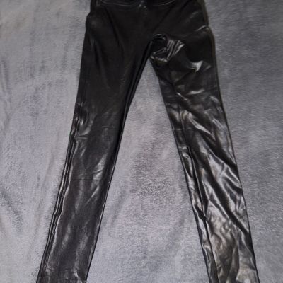 SPANX Faux Leather Moto Leggings Curve Fit Stretch Shape wear Pants Black Sz S/P