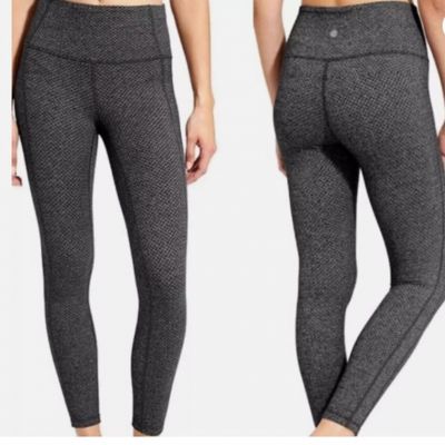 ATHLETA High Waist Criss Cross Gray Herringbone Power Up 7/8 Leggings 349682  L