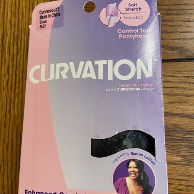 Curvation Curvaceous 2 Soft Stretch Control Top Pantyhose #3551 Black - New