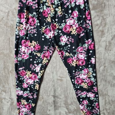 Bobbie Brooks Black Floral Roses Size L Large Leggings 27