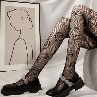 NWOT Pentagram Print Fishnet Tights - One Size