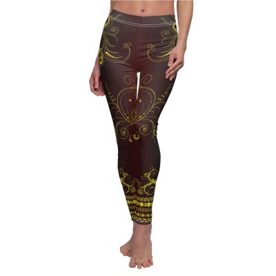 Arabesques leggings, wine and gold all over print leggings, work out apparel