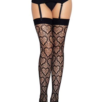 Leg Avenue Heart Net Thigh Highs - One Size - Black