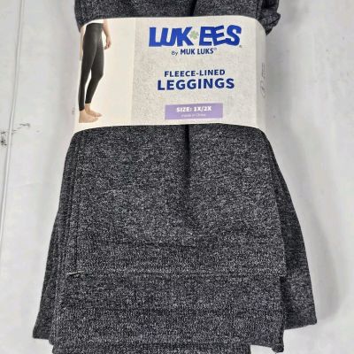 NWT Muk Luks Lukees Fleece-Lined Leggings Size 1X-2X Grey