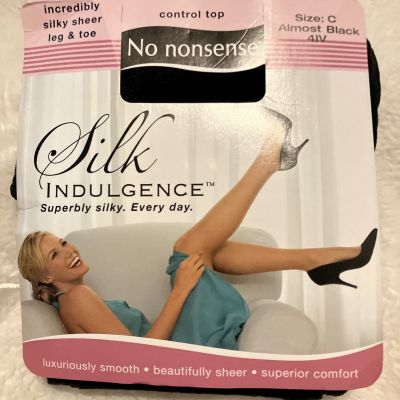 No nonsense Silk Indulgence Silky Sheer Leg & Toe Black Tights MADE IN USA Sz C