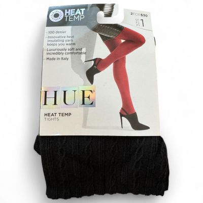 HUE Cable Knit Black Opaque Heat Temp Tights Womens Size 1 - 100 Denier New