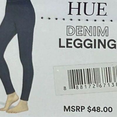 New HUE  Denim Leggings Size 12-14 LARGE Medium Wash Pull On