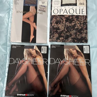 Vintage! Lot of 4 Assorted Pantyhose/Tights, Size 1/Size A - Beige/Ivory/Black
