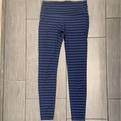 Athleta Legging Navy Blue Striped Full Length Workout Yoga Size small