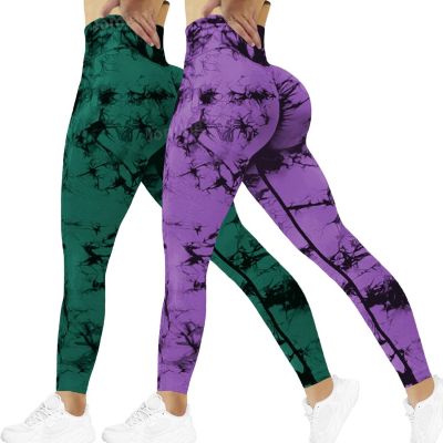 Tie Dye Seamless Leggings for Women High Waist Workout Yoga Pants Scrunch Butt L