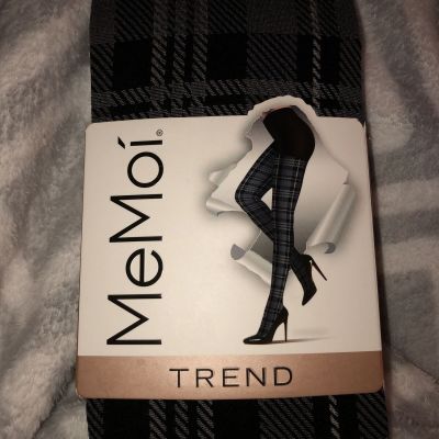 MeMoí Trend Tights NEW Opaque Pantyhose Dark Grey Plaid Size S/M