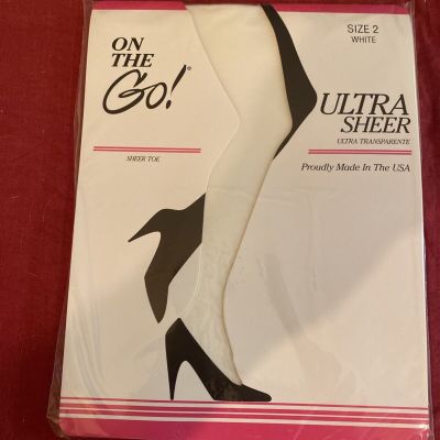 On the Go Ultra Sheer Pantyhose Womens Size 2 Sheer Toe White