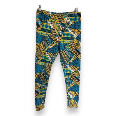 LuLaRoe Womens Leggings Sz TC Blue Yellow Black White Art Deco 12 14 16 18