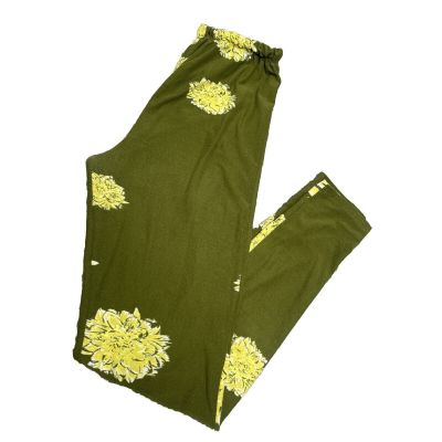 LuLaRoe OS Leggings Green With Yellow Flower Soft Casual