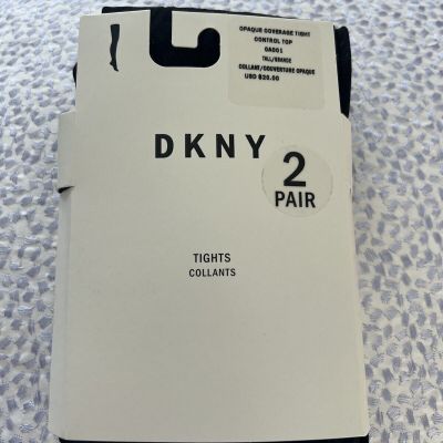 DKNY Opaque Control Top Tights 2-Pack, Tall, Black / Black