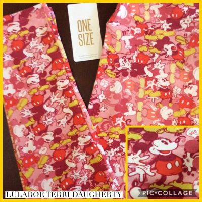 LLR One size Disney leggings Mickey Mouse in reds, yellows & white