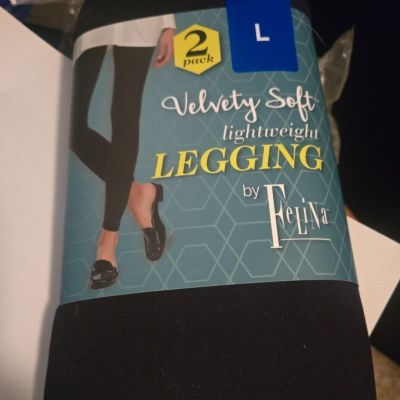 Felina Velvety Soft Lightweight Leggings 2 pack black large new with tags