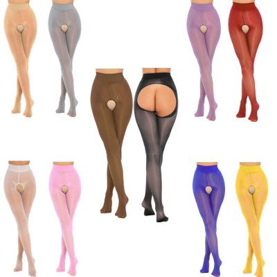 US Womens Pantyhose Open Crotch Tights Lightweight Hosiery Shiny Clubwear Sheer