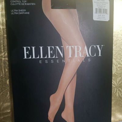 Ellen Tracy Essentials Noir Pantyhose Control Top Reinforced Toe Size B Hosiery