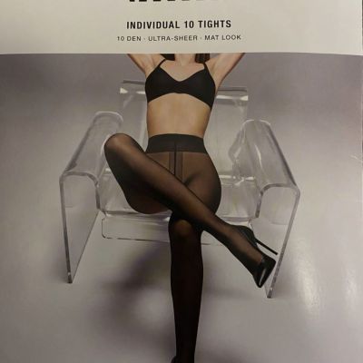 $55 Wolford Women Black Solid Sheer Breathable Individual 10 Tights Size Small