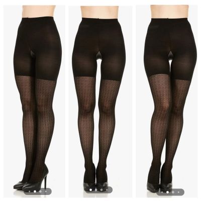 Spanx Assets Shaping Wish Bone Textured Tights by Sara Blakely Black Size 2