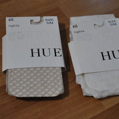 NWT HUE Fishnet Cream Tights and Sheer Dot w/control topsize S/M Fits 120-170lbs